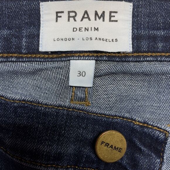 Frame Le High Straight Jeans Women's Size 30 Distressed Hem Stretch Blue Denim - Picture 6 of 12
